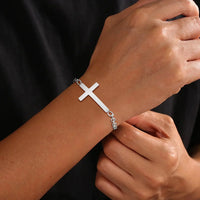 Men's Cross Bracelet — Adjustable Rolo Chain, Stainless Steel