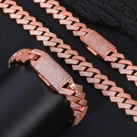 Iced CZ Cuban Link Necklace — 15mm, Rose Gold Finish