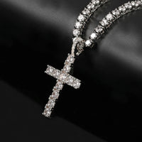 Iced CZ Cross Pendant Necklace — Rope or Tennis Chain