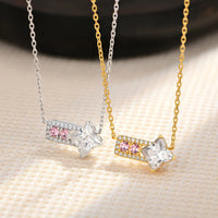 Four-Point Star Moissanite Necklace — Pink Corundum (925 Sterling Silver)