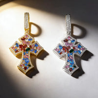 Colored Gemstone Cross Pendant — Tennis or Rope Chain (Stainless Steel)