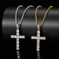 Iced CZ Cross Pendant Necklace — Rope or Tennis Chain