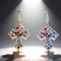 Colored Gemstone Cross Pendant — Tennis or Rope Chain (Stainless Steel)