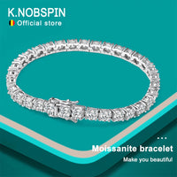 KNOBSPIN D VVS1 Moissanite Tennis Bracelet Original s925 Sterling Silver Plated 18k White Gold with GRA Bracelets for Women Man
