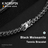 Black Moissanite Tennis Bracelet — 3–10mm, 18K White Gold-Plated (925 Silver)