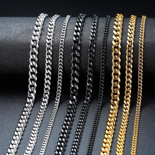 Miami Cuban Link Chain for Men — 18K Gold, Silver & Black Non-Tarnish Stainless Steel