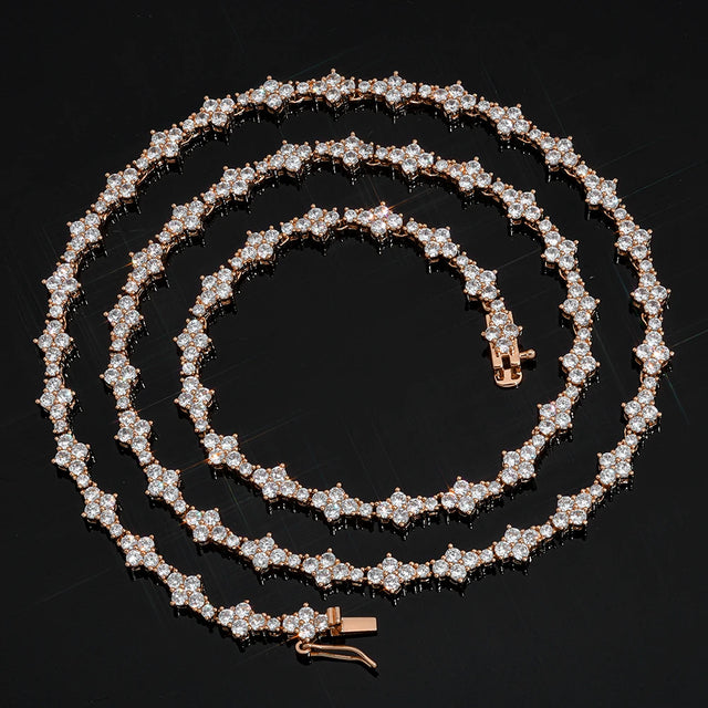Honeycomb Iced CZ Tennis Chain — Flower-Shape Necklace