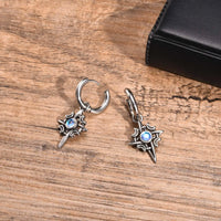 Star & Moon Hoop Earrings — Stainless Steel with Stone (Silver)