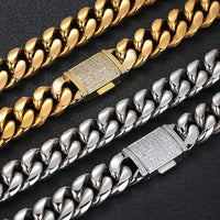 Iced CZ Cuban Choker — 18mm Buckle Clasp, Stainless Steel