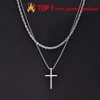 Layered Cross Pendant Necklace — Non-Tarnish Stainless Steel (Gold / Silver)
