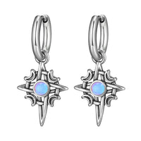 Star & Moon Hoop Earrings — Stainless Steel with Stone (Silver)
