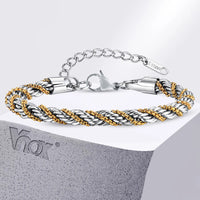 Two-Tone Twisted Rope Bracelet — 5mm Adjustable Stainless Steel