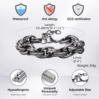 Chunky 11mm Link Bracelet — Oxidized Viking Stainless Steel (Men's)