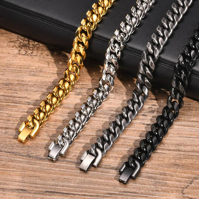 Miami Cuban Link Bracelet for Men — 18K Gold, Silver, Black & Gunmetal Non-Tarnish Stainless Steel