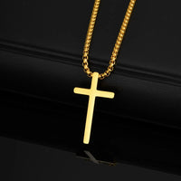 Men's Cross Pendant Necklace — Non-Tarnish Stainless Steel Box Chain (Gold / Silver / Black)
