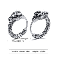 Men's Dragon Hoop Earrings — Vintage Stainless Steel (Silver / Black / Gunmetal)