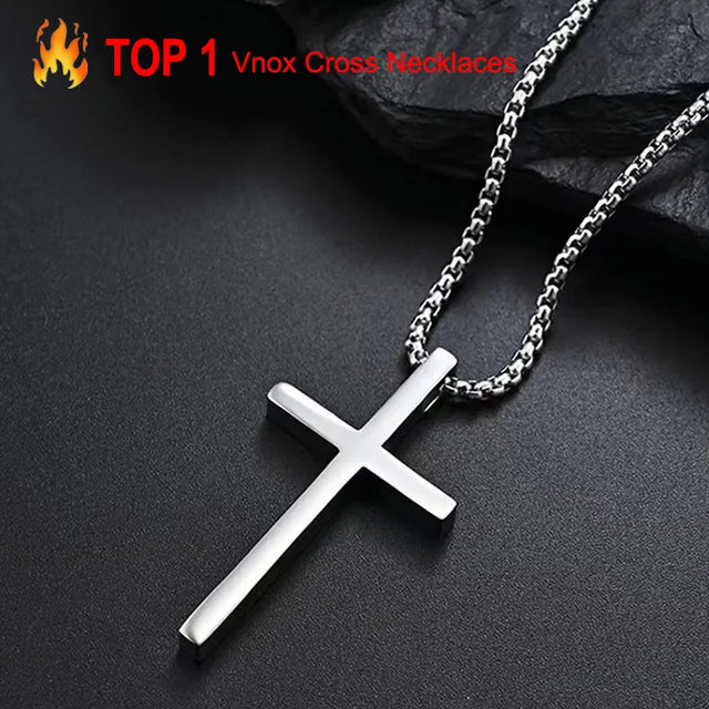 Plain Cross Pendant Necklace — Stainless Steel Box Chain (Silver / Gold / Black)