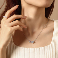 Four-Point Star Moissanite Necklace — Pink Corundum (925 Sterling Silver)