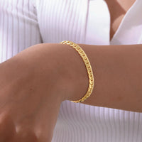 Women's Flat Cuban Bracelet — 6mm Gold-Plated Macramé-Edge Steel
