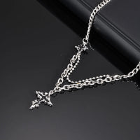 Gothic Lava Cross Pendant Necklace — Blackened Stainless Steel