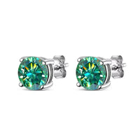 Colored Moissanite Stud Earrings — White, Blue & Green D-Color (925 Silver)