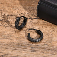Men's Snake Hoop Earrings — Textured Stainless Steel (Black / Silver)