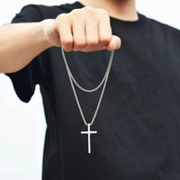Plain Cross Pendant Necklace — Stainless Steel Box Chain (Silver / Gold / Black)