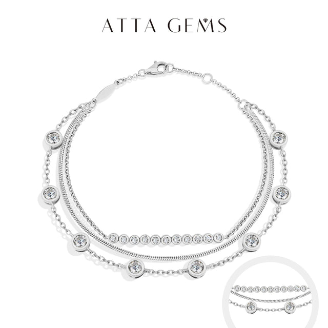 Three-Layer Stacking Moissanite Bracelet — Adjustable (925 Silver)