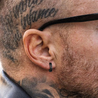 Men's Cross Huggie Hoop Earrings — Hollow Octagon Stainless Steel (Silver / Black)