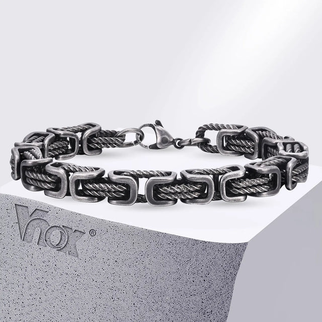 Byzantine Chain Bracelet — Bold Vintage Stainless Steel (Gold / Silver / Black / Gunmetal)