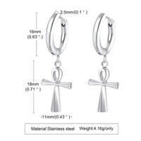 Men's Ankh Cross Earrings — Stainless Steel Huggie (Gold / Silver / Black)