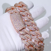 Iced CZ Moon-Link Cuban Bracelet — 22mm (Rose Gold / Silver)