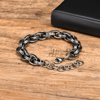 Chunky 11mm Link Bracelet — Oxidized Viking Stainless Steel (Men's)