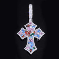 Colored Gemstone Cross Pendant — Tennis or Rope Chain (Stainless Steel)