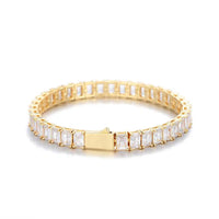 Rectangle-Cut Iced CZ Tennis Bracelet — 6mm (Gold / Silver)