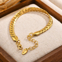 Women's Flat Cuban Bracelet — 6mm Gold-Plated Macramé-Edge Steel