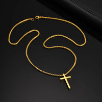 Men's Cross Pendant Necklace — Non-Tarnish Stainless Steel Box Chain (Gold / Silver / Black)