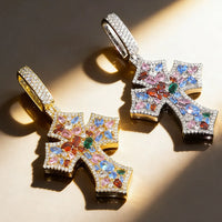 Colored Gemstone Cross Pendant — Tennis or Rope Chain (Stainless Steel)