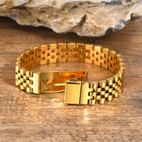 Men's 15mm Watch-Band Bracelet — Heavy Stainless Steel (Silver / Gold / Two-Tone)