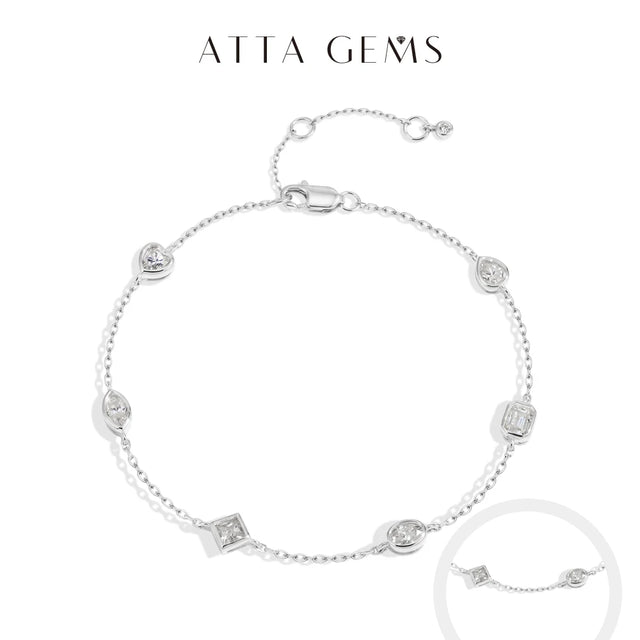 Mixed-Cut Bezel Moissanite Bracelet — Adjustable (925 Silver)
