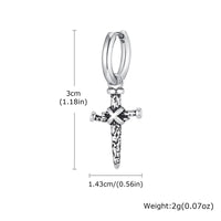 Men's Cross Dangle Earring — Stainless Steel Drop Hoop (Silver / Black)