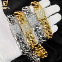Iced CZ Cuban Choker — 18mm Buckle Clasp, Stainless Steel