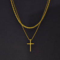 Layered Cross Pendant Necklace — Non-Tarnish Stainless Steel (Gold / Silver)