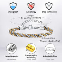 Two-Tone Twisted Rope Bracelet — 5mm Adjustable Stainless Steel