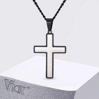 Matte Black Cross Pendant Necklace — Stainless Steel