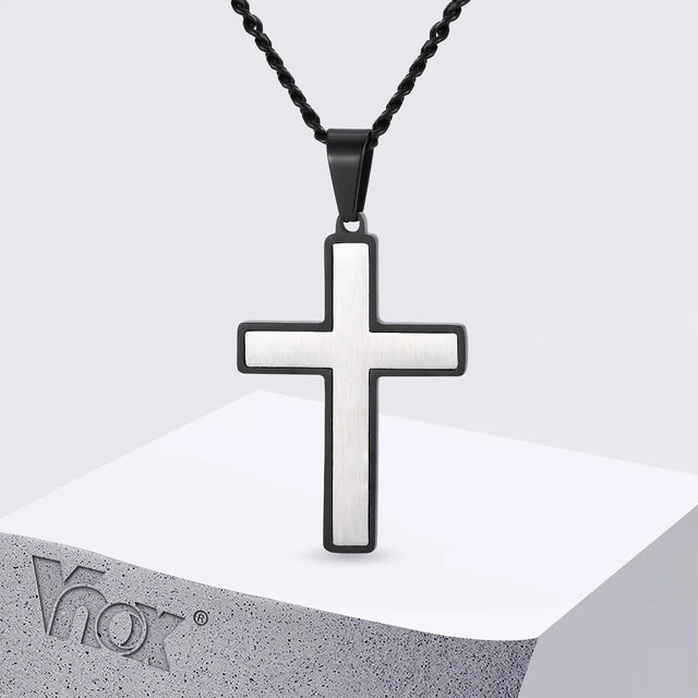 Matte Black Cross Pendant Necklace — Stainless Steel