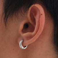 Brushed Steel Huggie Hoop Earrings — Anti-Allergy Stainless Steel (Silver / Black)