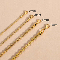 Rope Chain Necklace — Waterproof 18K Gold Non-Tarnish Stainless Steel (2–5mm)