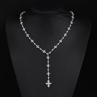 Iced CZ Cross Lariat Y-Necklace — Silver / Gold