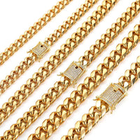Iced-Clasp Cuban Chain — 6–12mm, 18K Gold PVD Stainless Steel